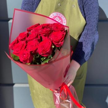 Красные розы 60 см 15 шт. (Россия) (код  65184psk)