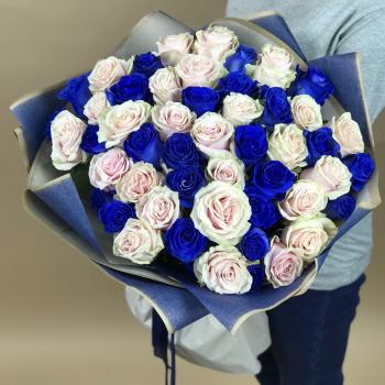 Белая и Синяя Роза 51шт 70см (Эквадор) код товара  21952pskov